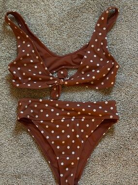 Polka Dot Tie-Front Bikini Set - Rust with White Dots
